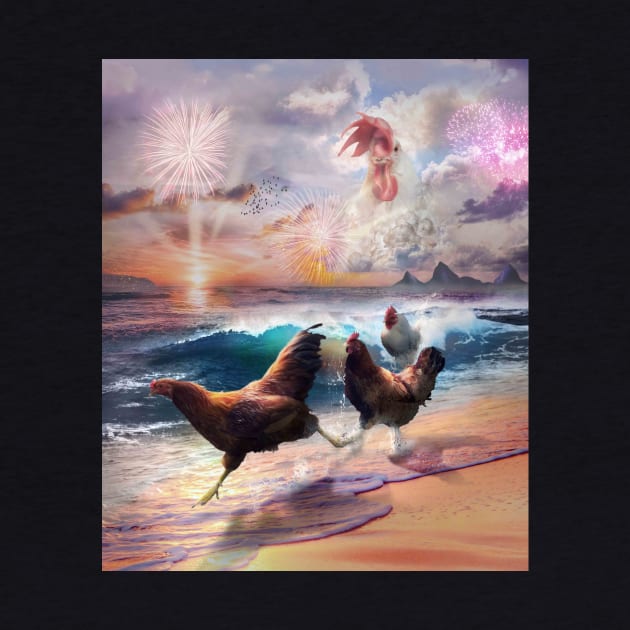 Beach Ocean Chickens, Clouds Spirit Chicken, Funny Majestic by Random Galaxy